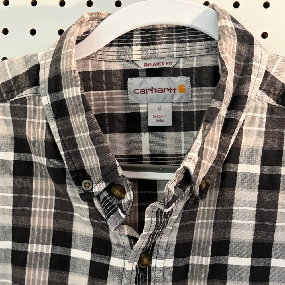 Carhartt Men's Gray and White Plaid Shirt